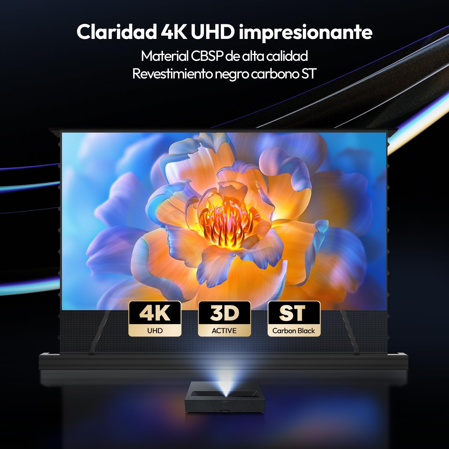 Pantalla de Proyección Motorizada 100 Pulgadas ALR CLR para Proyector de Tiro Ultracorto, Eléctrica de Suelo, 4K/8K UHD, 95% Rechazo de Luz Ambiental, Sin Instalación