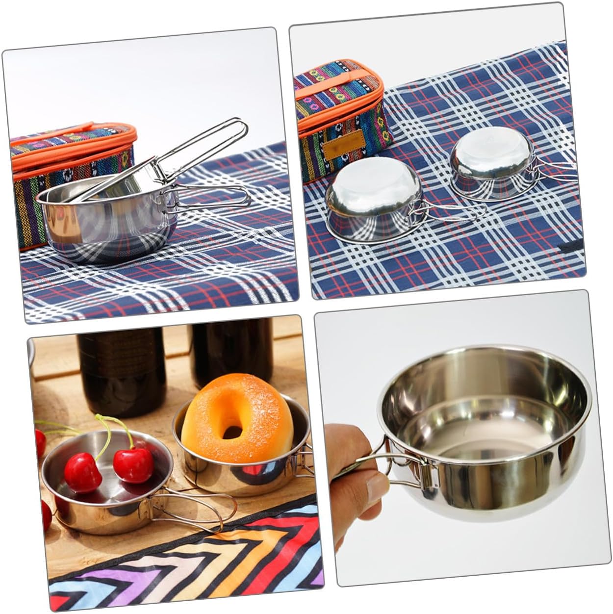 Milisten Portable Stainless Steel Camping Bowl Set, 3pcs 304 Metal Picnic and Hiking Food Bowls with Mesh Carrying Bag, Outdoor Travel and Barbecue Dinnerware