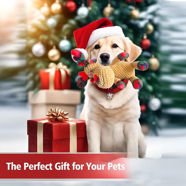 Foto 5 de 6 de Banlilu Juguetes chirriantes de Navidad para perros, suaves y lindos renos, duraderos, limpieza de dientes
