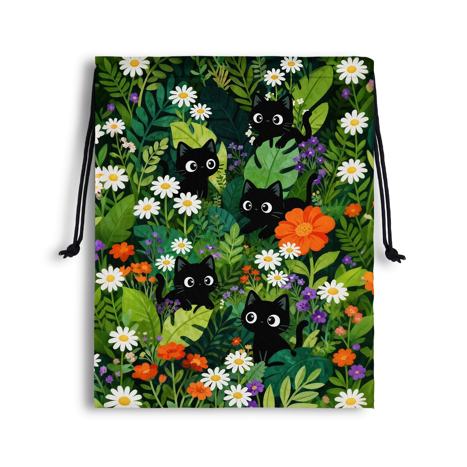 Cat Storage Bag With Drawstring Green Leaves Pouch Outdoor Hiking