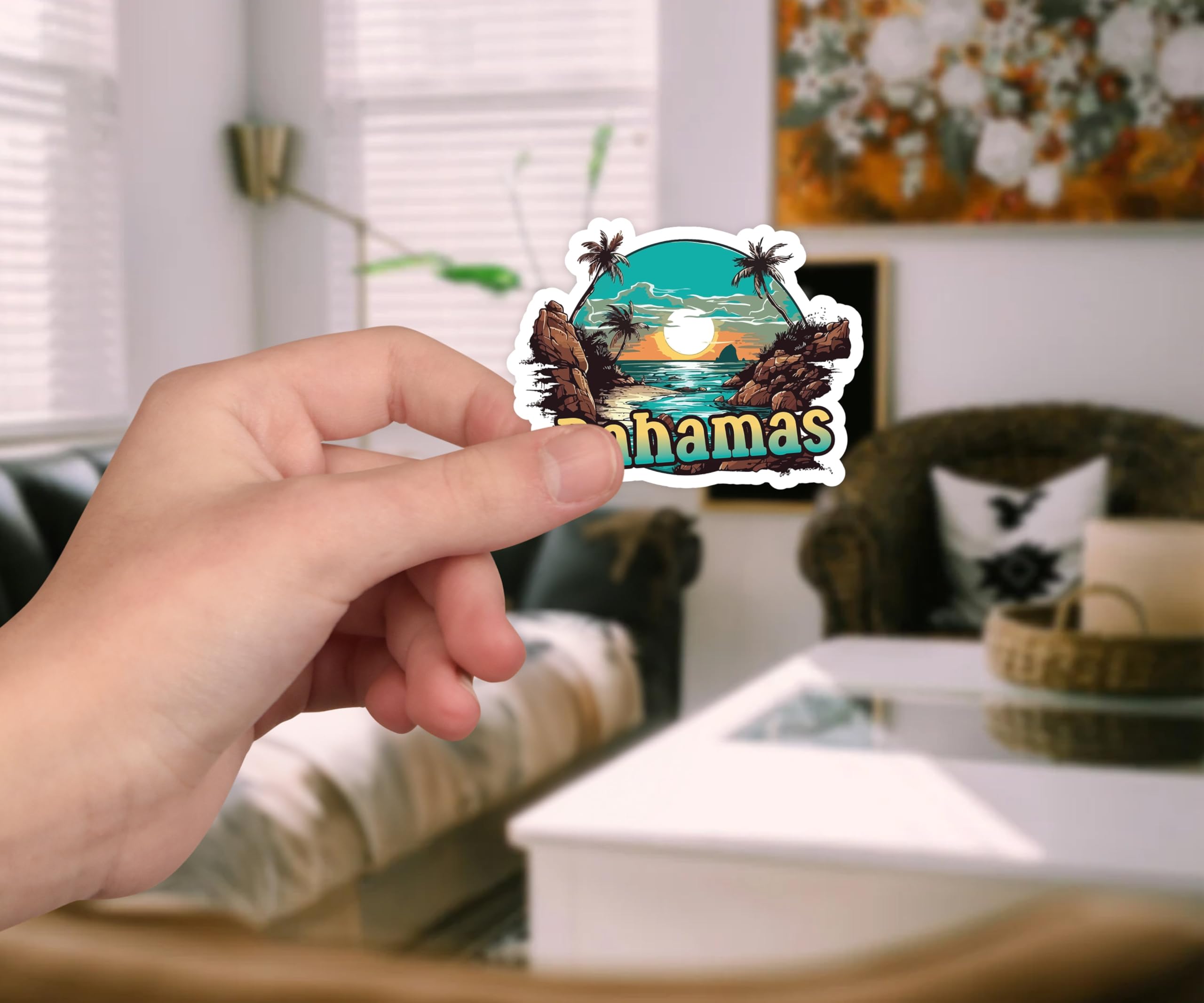 Nassau Bahamas Sticker 3-Pack - Luggage Laptop Suitcase Vinyl Decals, White 3 Inch Size