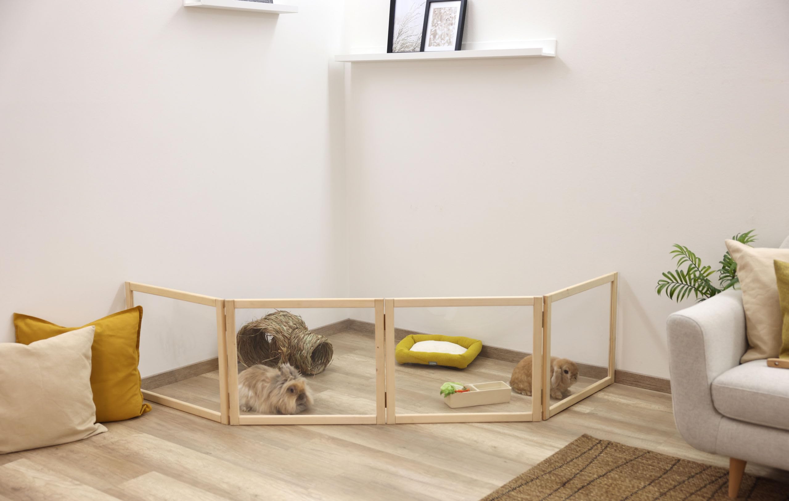 Kerbl Pet Indoor Raumteiler-Kleintierauslauf, Gehege, Indoor-Gehege, 4 Elemente á 58x48cm, Kaninchen, Meerschweinchen, einfach zu versetzen