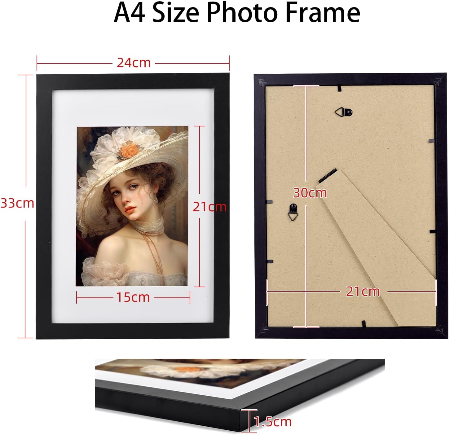 A4 Picture Frame Black Wood Display Photo 6x8 with Mat or 8.3 x 11.7 without Mat Gallery Collage Wall Decor Wooden Poster Frames with Plexiglass 2 Pack