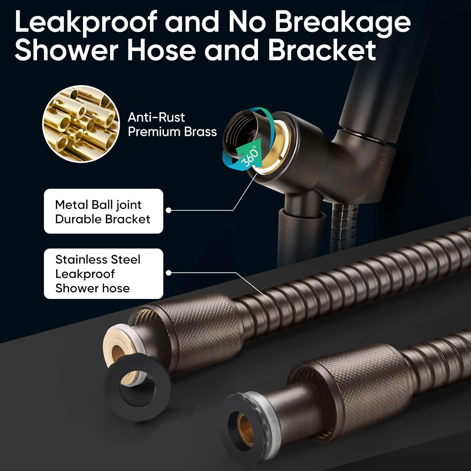 Cobbe High Pressure Shower Head with Built-in Pause Button, 9-Function Detachable Showerhead with Handheld Brass Swivel Bracket & Stainless Steel Hose, Water Saving 1-Click Stop, Oil Rubbed Bronze