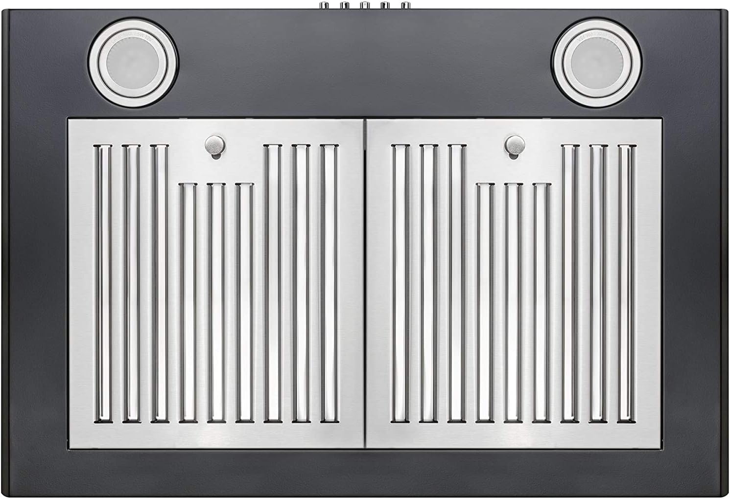 Perfetto Kitchen and Bath 30 in. Convertible Wall Mount Range Hood in Black Painted Stainless Steel with Tempered Glass and Push Button Control