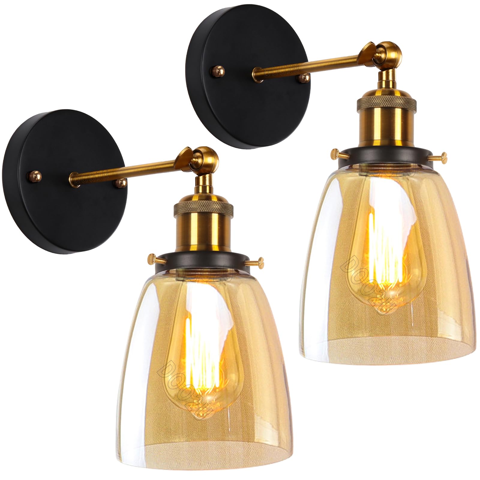 2 Piezas Aplique Pared Moderno Lámparas pared Interior E27 Apliques en Vidrio y Metal Industrial Luces de pared Dormitorio Iluminación Interior Ajustable para Pasillo Salón Baño