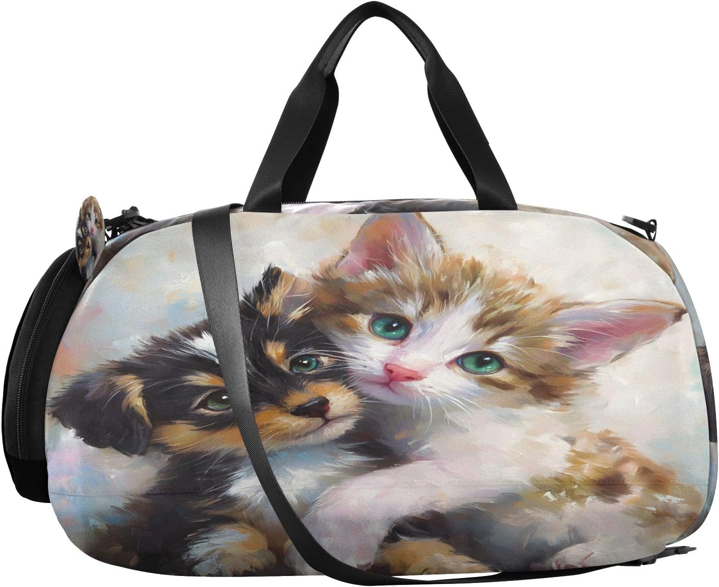 Kids Travel Duffel Bag Overnight Weekender Carry-On Tote Gym Bag with Shoes Compartment Sports School Cats Dogs