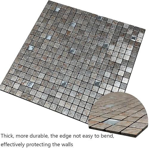 Miniatura 4 de WEIMEISC Azulejo de 10 hojas para salpicaduras, paneles de pared 3D de aluminio autoadhesivos, mosaico de metal para cocina, sala de estar,