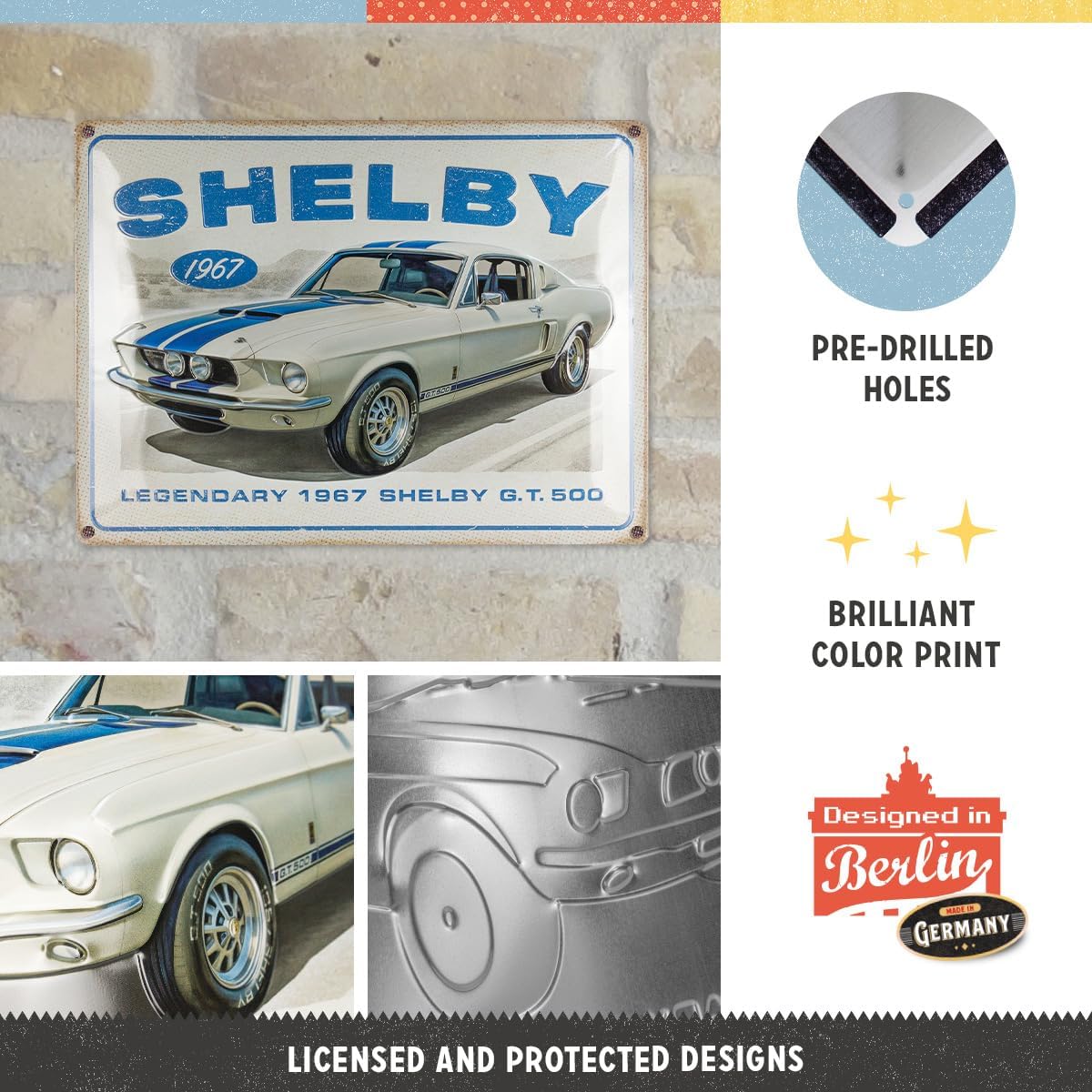 Nostalgic-Art Retro tin sign, 11.8" x 15.7", Shelby – 1967 GT 500 – Gift idea for Shelby fans, Official License Product (OLP), made of metal, vintage design