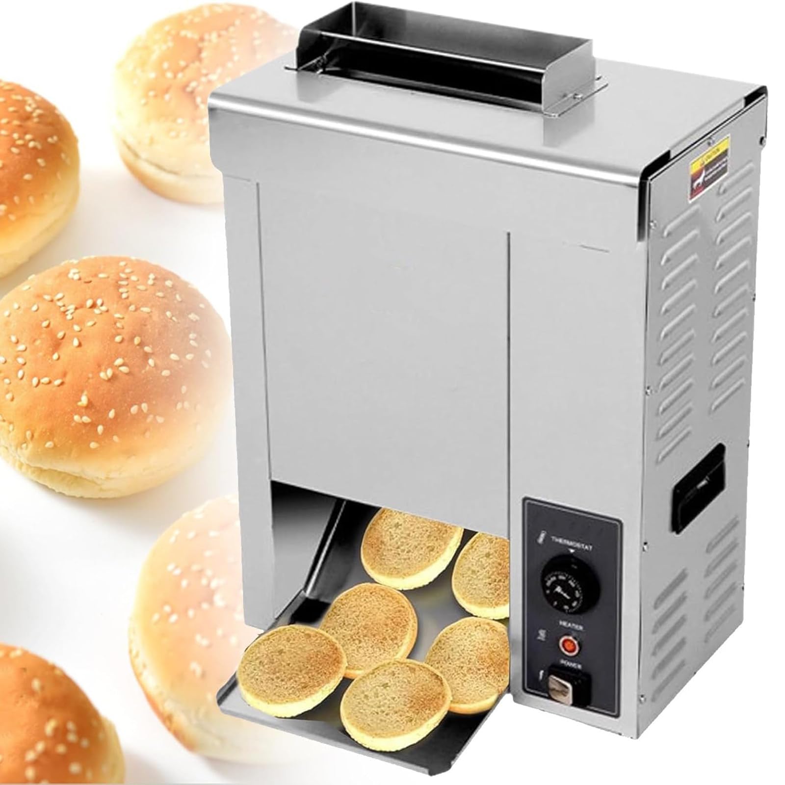 Tostadora de Hamburguesas/Tostadora Vertical de Cadena Comercial de 2000 W/Dora automática, Ajustable Entre 50 y 300 °C, para Pan de Hamburguesa y Tostadas de Pan