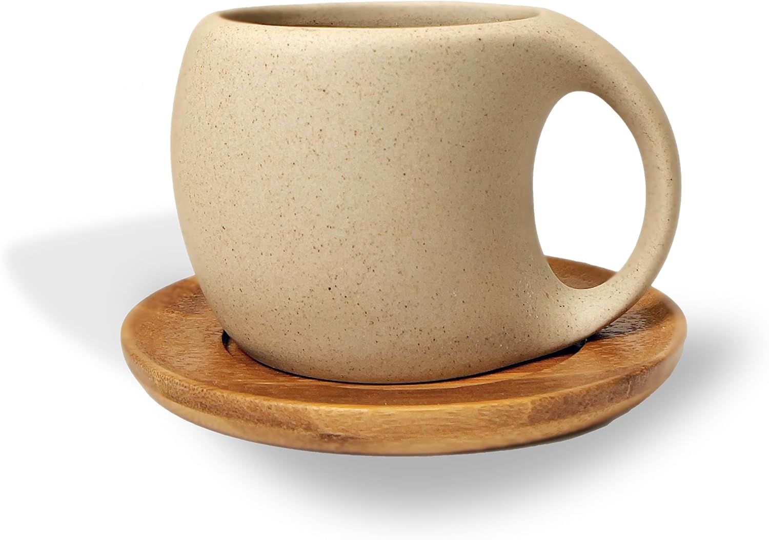 QualGifts Ceramic Coffee and Tea Cup with Natural Acacia Wood Saucer (8 Oz), Best for Latte, Cappuccino, Tea or Espresso. Unglazed Porcelain Arty Mug (Natural)