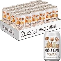 Whole Earth Bibita Frizzante Gassata al gusto Zenzero, Ingredienti Naturali e Biologici, Dolcificata solo Succhi di Frutta presenti nella Ricetta senza Zuccheri Aggiunti, 100% Riciclabile, 24x33cl