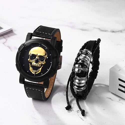 Miniatura 3 de Pulsera de reloj de cuero con calavera Reloj de pulsera gótico gótico para hombre Steampunk Goth para mujer
