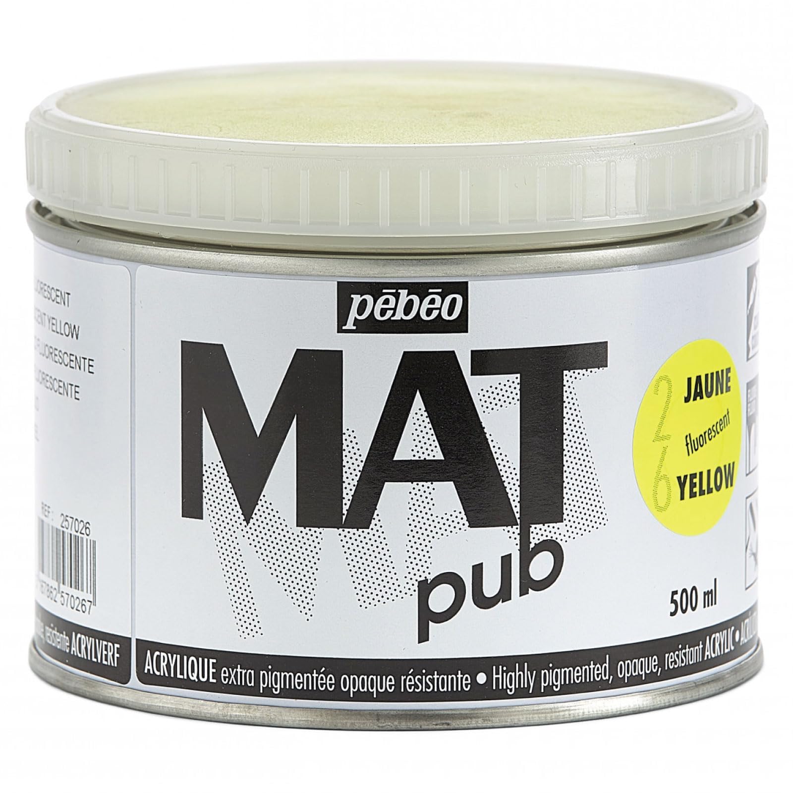Pébéo 257026 acrílico mate Pub amarillo fluorescente 500 ml
