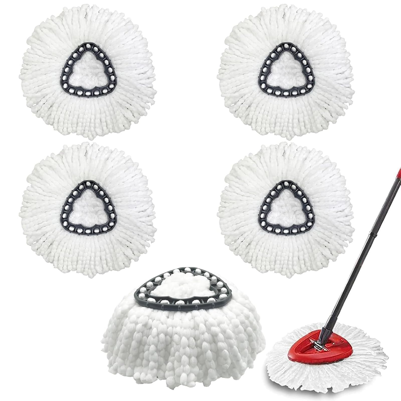 5 Pack Microfiber Spin Mop Replacement Heads, Compatible with Vileda Triangle Swivel Mops, Deep Clean, Machine Washable, White, Hard Floor
