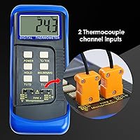 Vista 4 de Termómetro de Termopar Digital Tipo K para HVAC, Termómetro de Doble Temperatura con 4 Termopares, Medición de Temperatura MÁX/MÍN/PROM, -50~1300°C