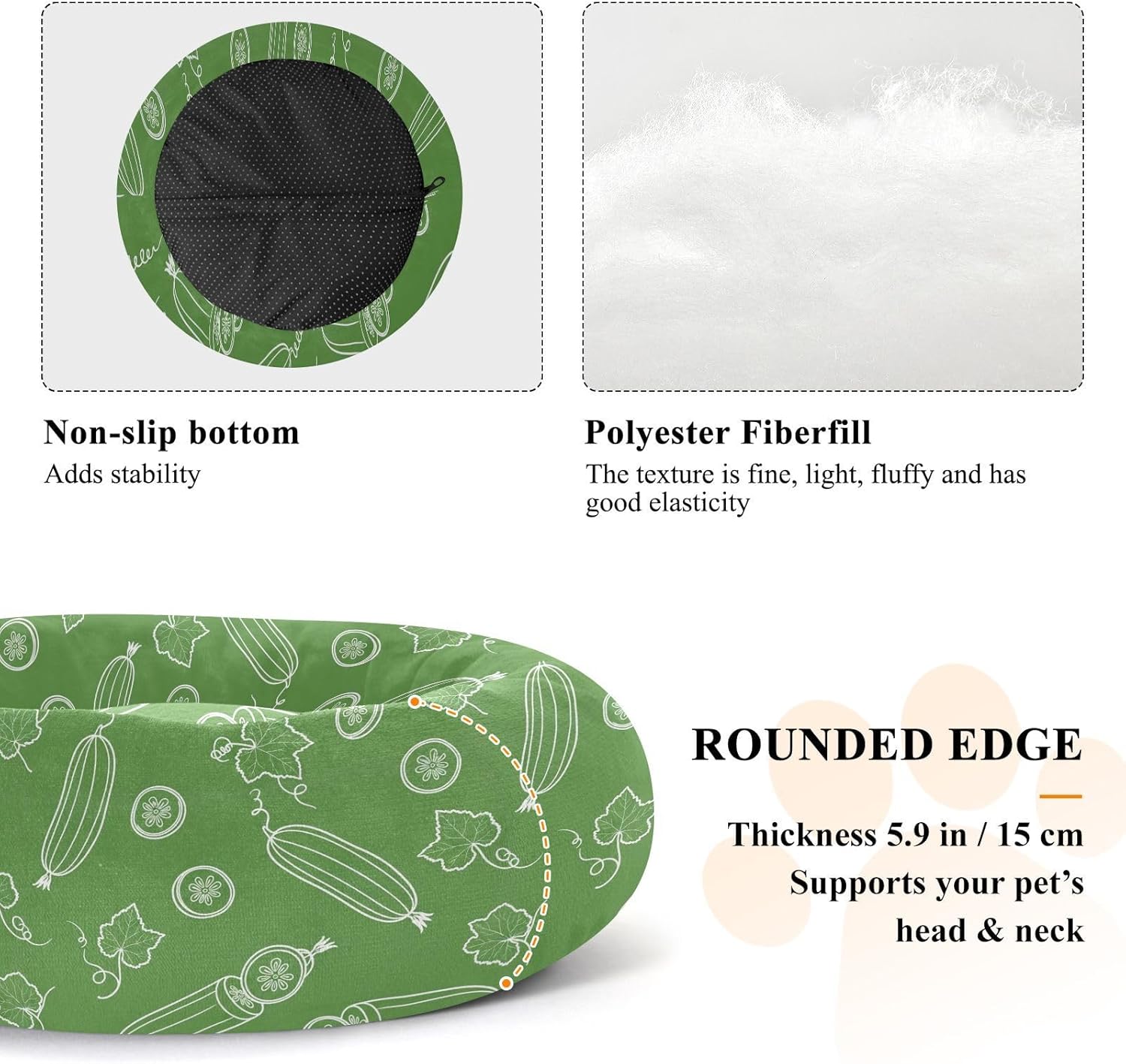 Garden Cucumber Green Pattern Dog Bed Donut Small Dog Beds Washable Cat Pet Bed Cozy Puppy Beds for Winter Indoor Pets Sleeping,M