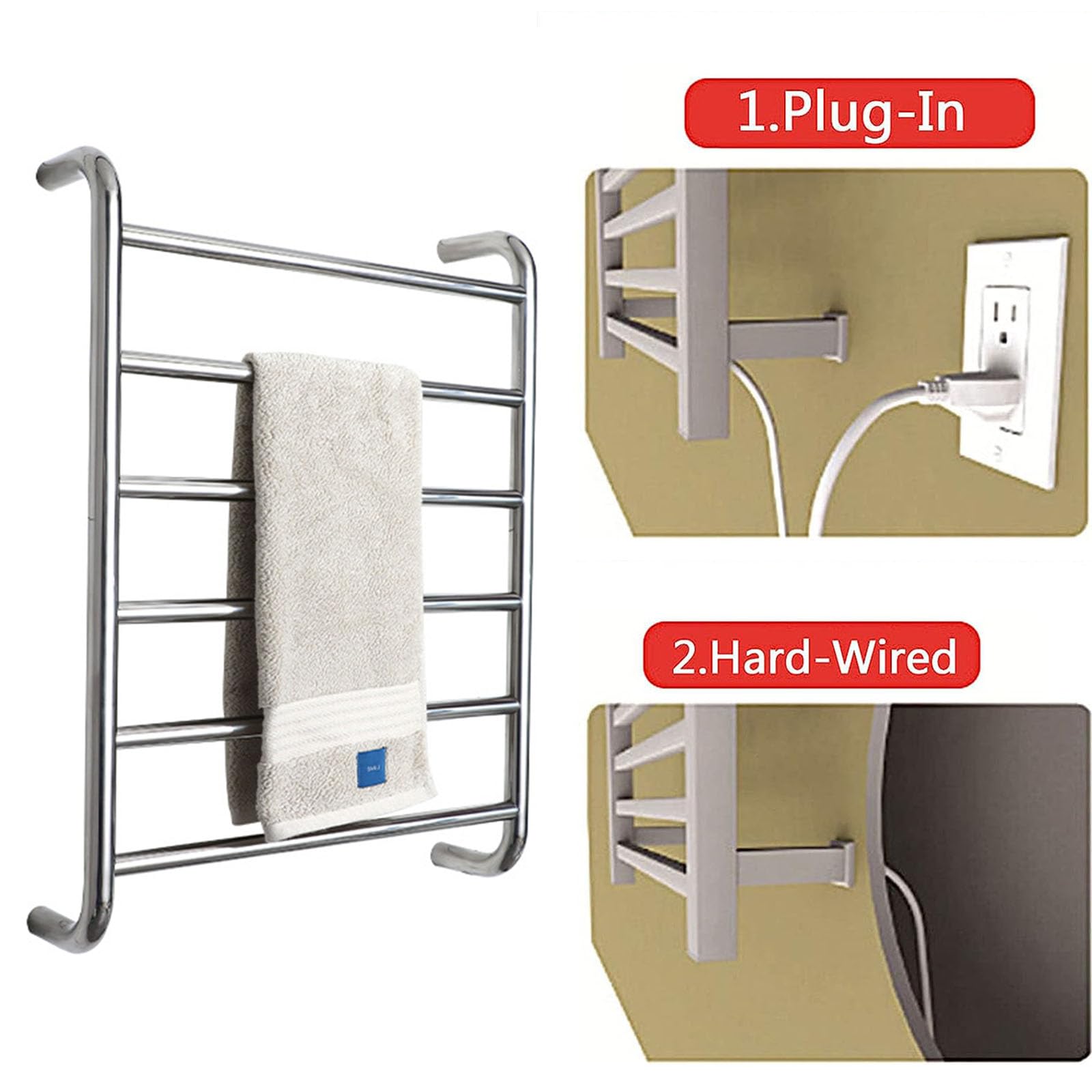 Amazon.co.jp: 電気タオルウォーマー6本のバー、壁掛け式浴室加熱式