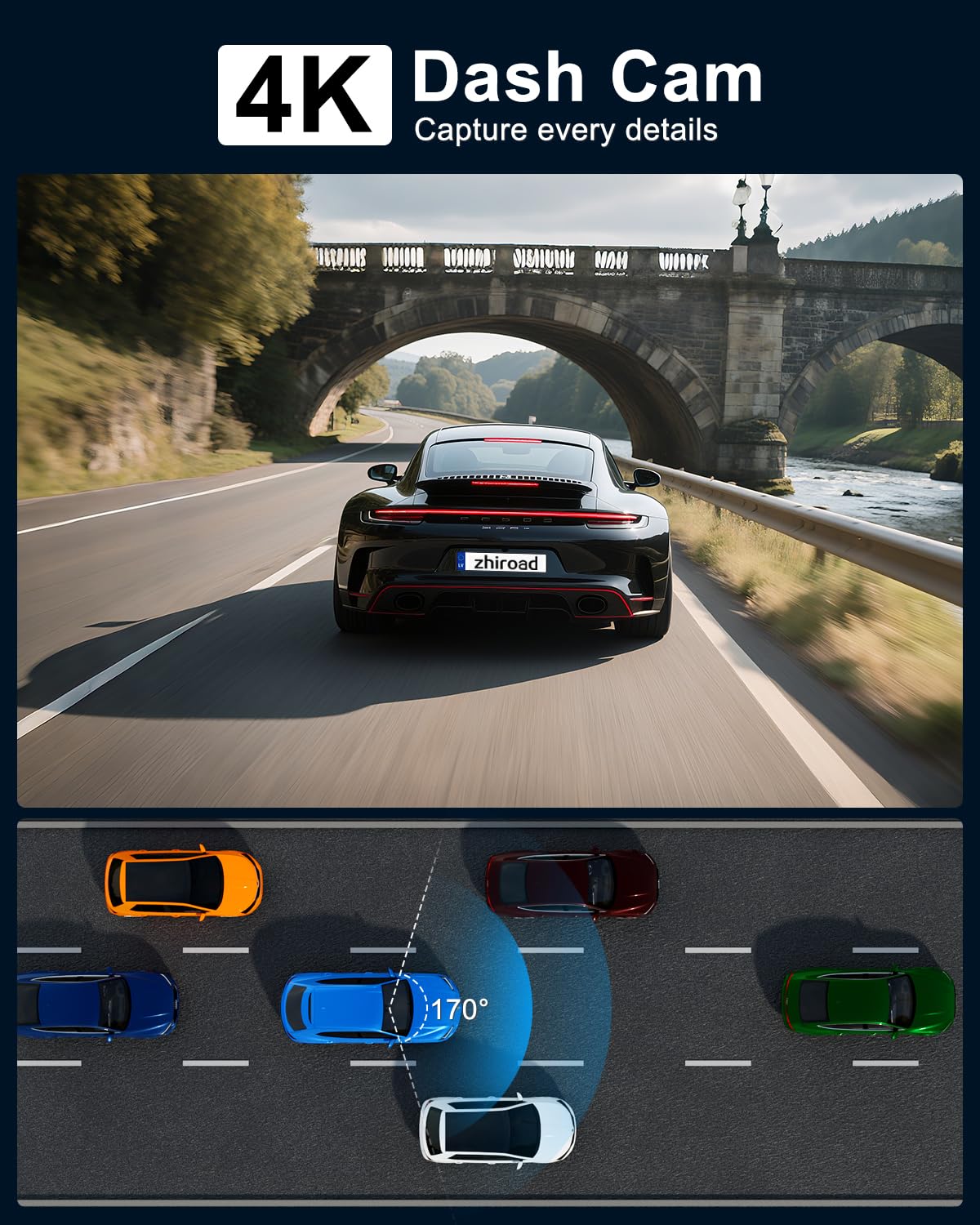 Dash Cam Auto 4K Frontal Dashcam con APP WiFi 5G Scheda SD da 64 GB,Telecamera Auto Schermo da 2,99'',Visione Notturna,WDR,Grandangolo 170°,Monitoraggio del Parcheggio,Sensore G,Registrazione in Loop