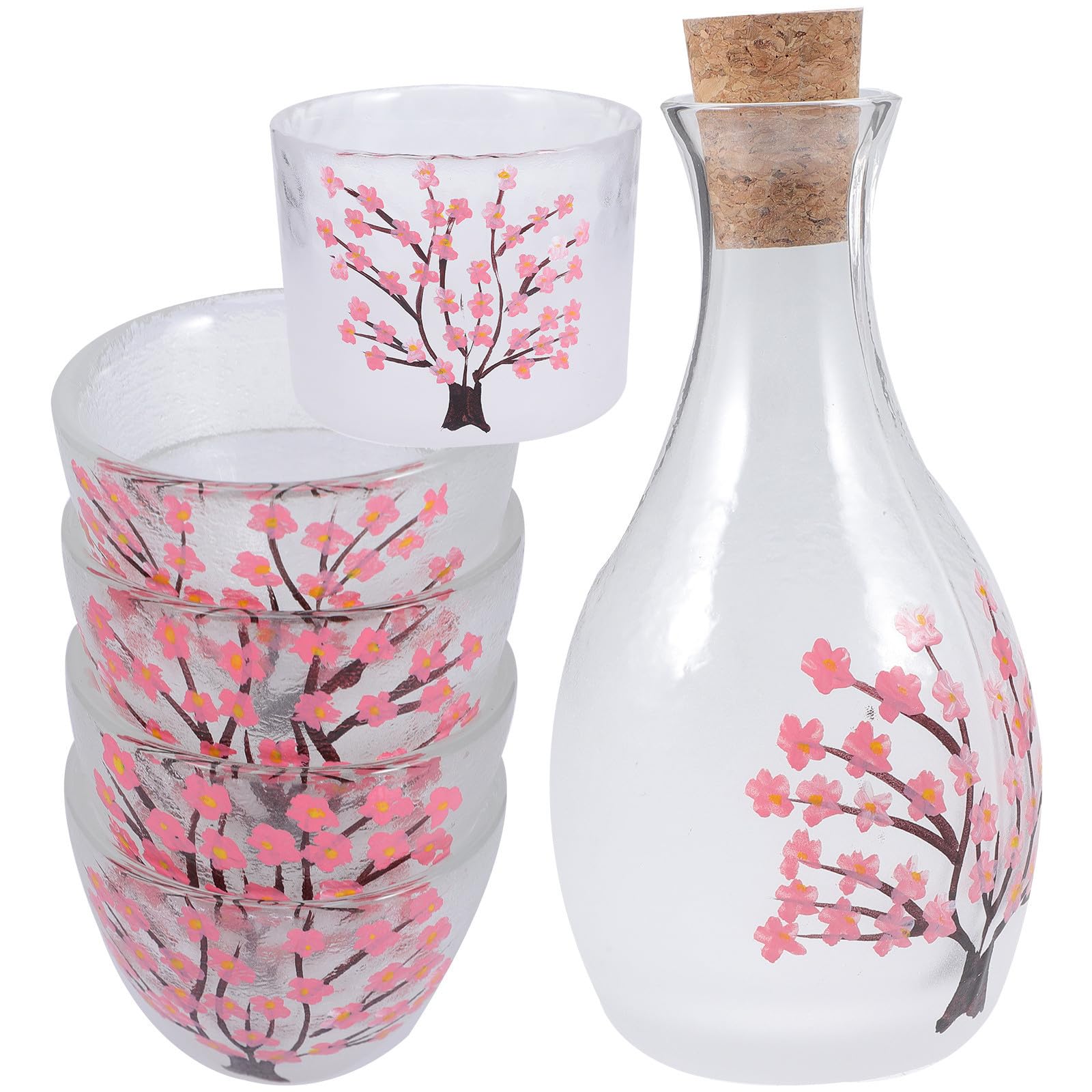 Ensemble de Saké Japonerie en Verre et Bois Motif Fleurs de Cerisier Service à Saké pour Noël et Anniversaires