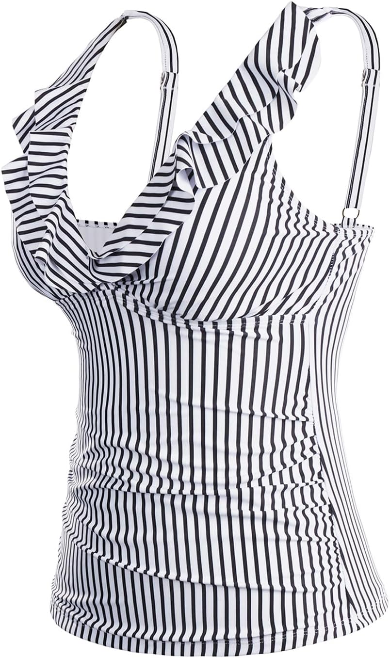 Yonique Women's Tankini Top Only Tummy Control Bathing Suit Top Ruffle Swimsuit Top V Neck Swim Tank Top No Bottom - Image 3