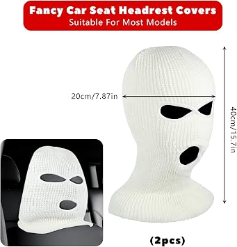 JIEYAO 2Pcs Funny Car Headrest Cover, Personalized Face Mask, Hat for Seat Headcover Spoof Face, Head Rest Protector, Breathable for Most Cars (White)