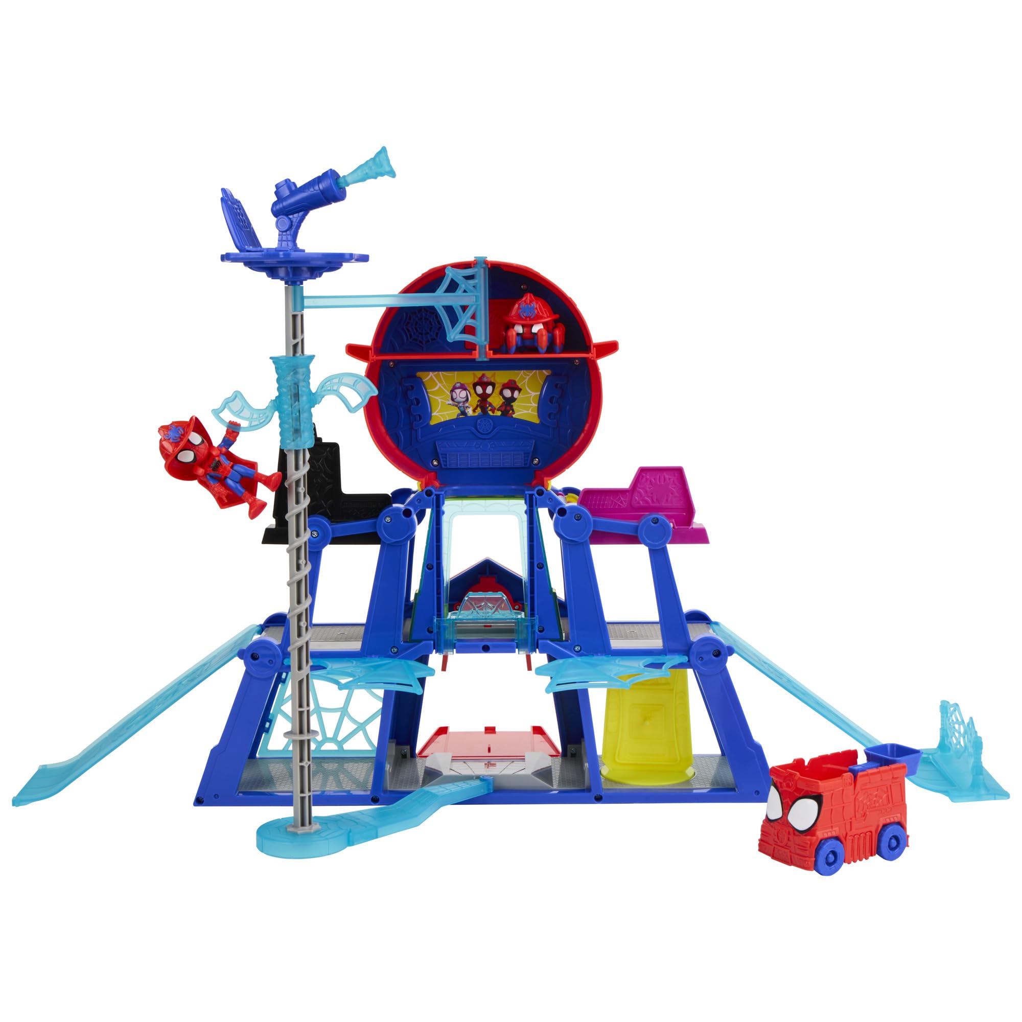 Marvel Spidey and His Amazing Friends, Rescue-Webs, Aracnocuartel, Set de Juego con Figuras de 7,6 cm y vehículo de Juguete, Juguetes de superhéroes para niños pequeños, Edad: A Partir de 3 años