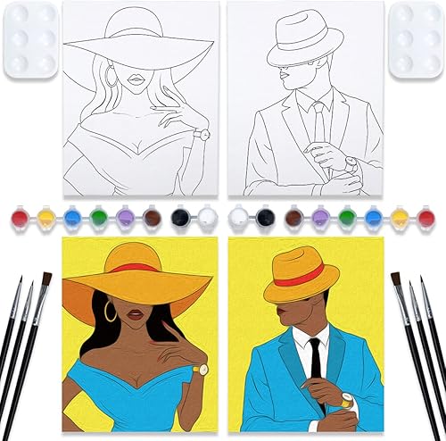 VOCHIC Kits de pintura para parejas, lienzo predibujado para adultos, para pintar y tomar citas, juegos nocturnos para parejas, kit de pintura de 8