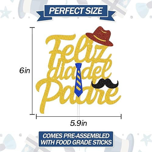 Miniatura 2 de Feliz Día del Padre - Decoración para tarta, decoración de fiesta del día del padre, tema de Feliz Cumpleanos para el Día del Padre (dorado)