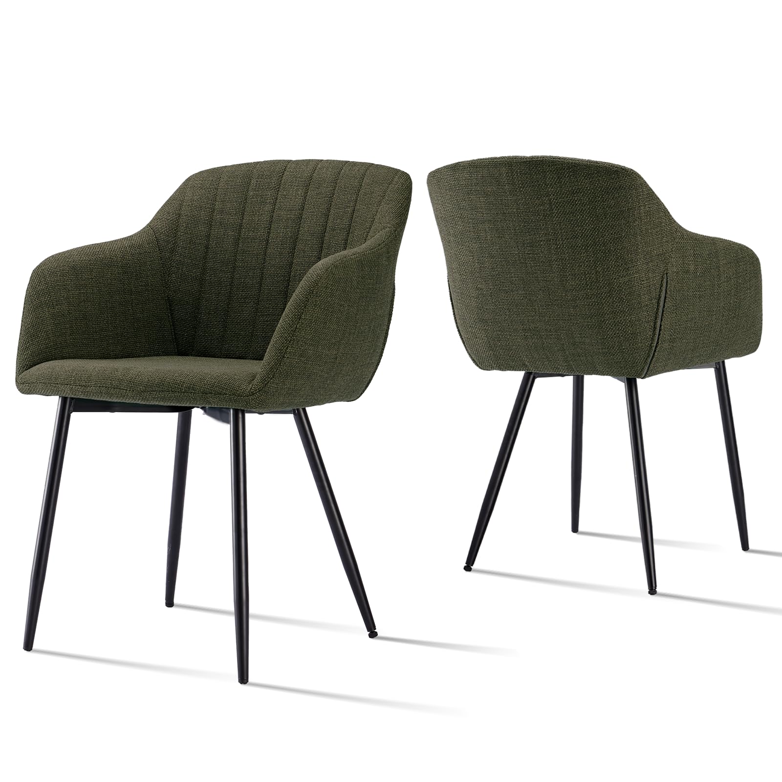 Goeurvant Esszimmerstühle 2er Set mit Armlehne, Polsterstuhl aus Leinen, Küchenstuhl mit Metallbeinen & verstellbaren Fußkappen, Moderne Armlehnenstuhl für Esszimmer, Wohnzimmer, Grasgrün