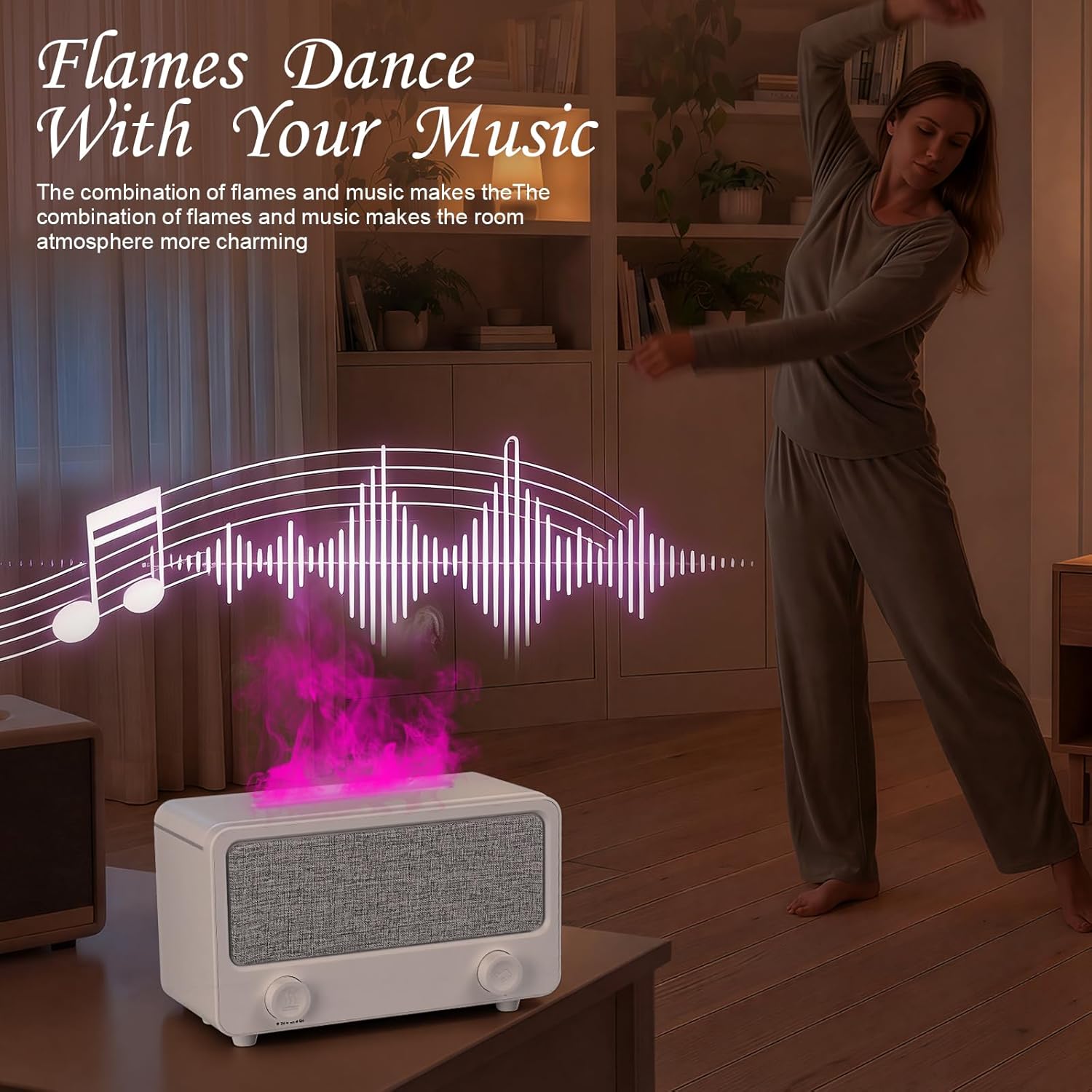 Flame Aromatherapy diffusers for Home,Colorful Fireplace Aroma Diffuser for Bedroom,Flame Oil diffusers for Home Office (White)