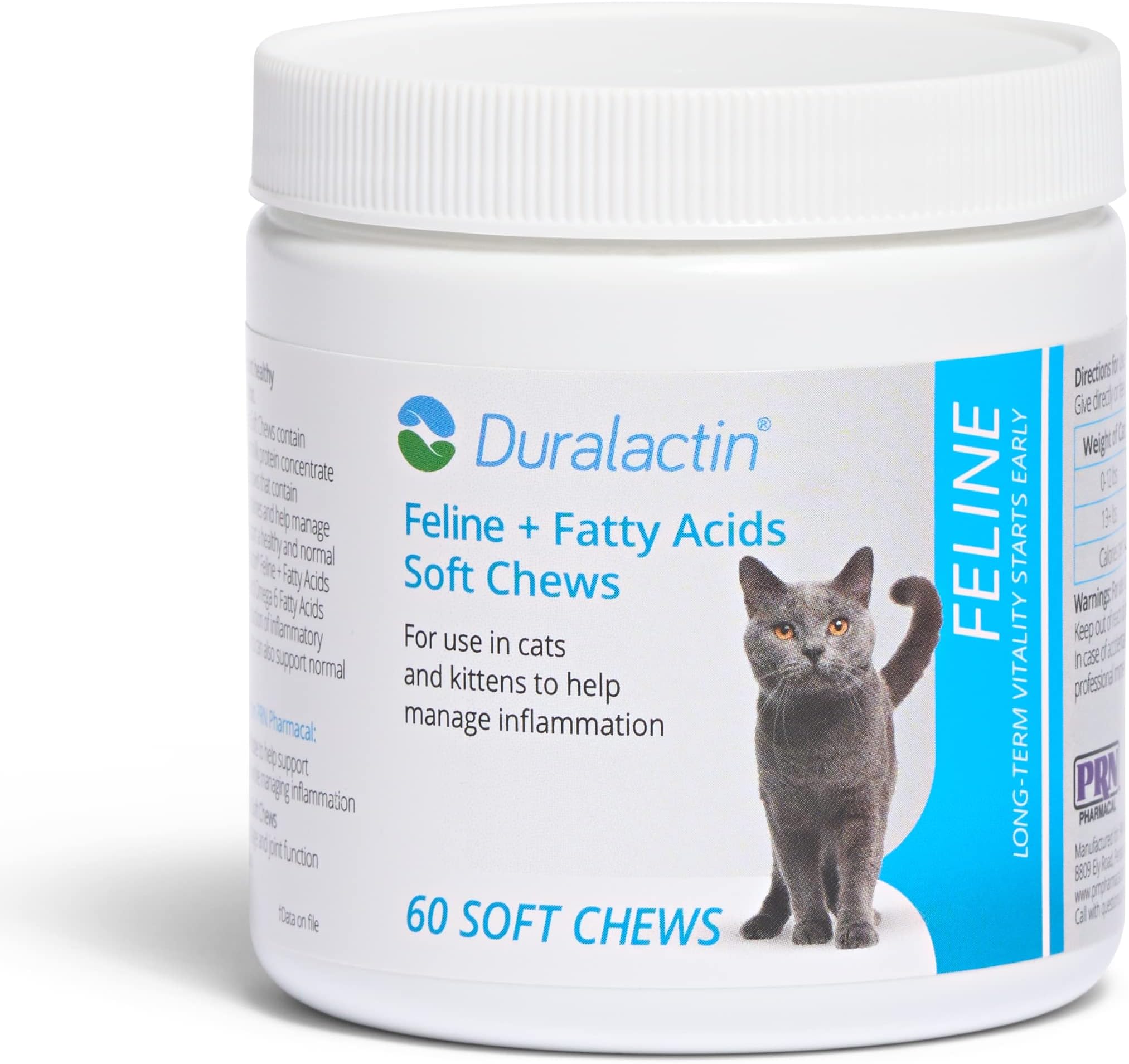 Pharmacal Duralactin Feline & Fatty Acid Soft Chews - Joint Health Supplement for Cats & Kittens - Helps Support Inflammation - Omega 3 Fatty Acid Supplement - Chicken-Liver Flavor - 60 Soft Chews