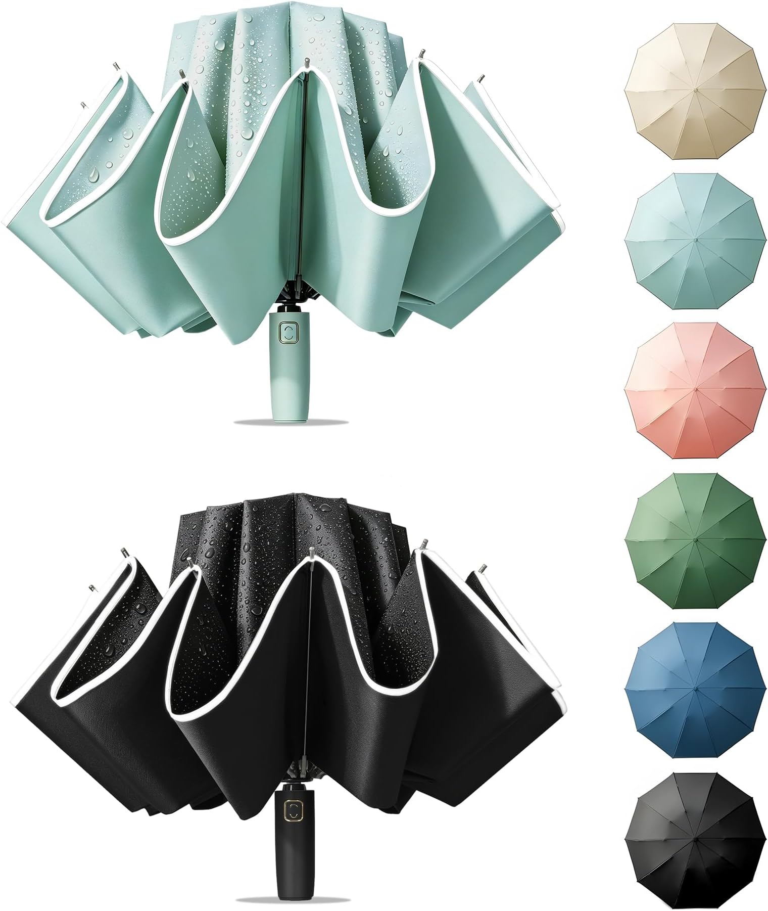 Large Windproof Travel Umbrella - Reverse Auto Folding Car Umbrella for Rain and Sun, Compact Inverted Design with Waterproof Canopy, 10 Durable Ribs, Fits Backpack, Portable for Women & Men