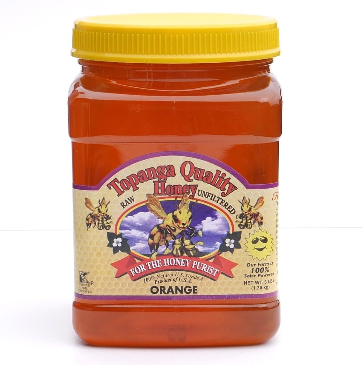 Topanga Quality Honey (Orange Floral Source) Raw, Unfiltered, Unpasturized, All Natural, Kosher - 3 Pounds Each