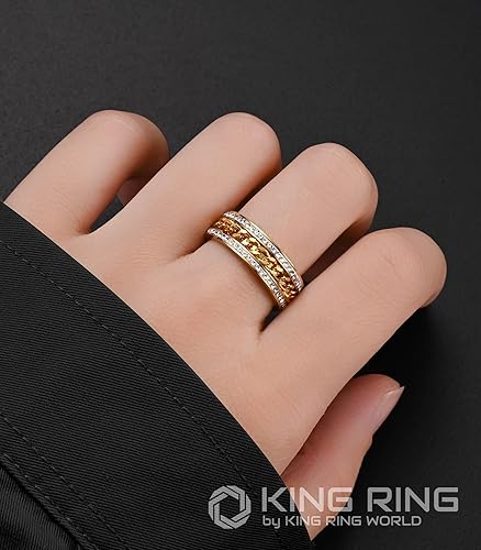 Miniatura 4 de King Ring 7mm Sparkling Fidget Ring Super Shining Spinner Stainless Steel Ring with Glass Stones, Fidget Ring Women, Men Rings, Womens Rings, Ver2