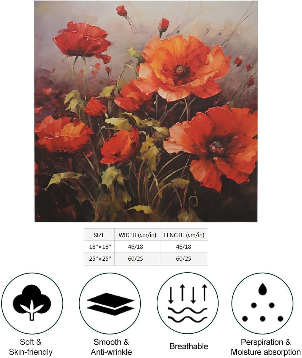 Square Kerchief Bandanas Silky Touch Head Scarf Oil Painting Red Flower Mask Scarf for Men & Women 25"x25"