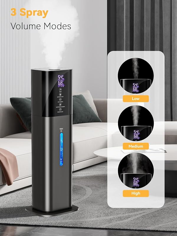 Humidifiers for Bedroom, 8L Quiet Humidifiers for Large Room with Timer, 360°Nozzle, 3 Speed Ultrasonic Cool Mist Humidifier with Humidistat for Baby, Customize humidity for Home Adults Plants by let'me - Image 6