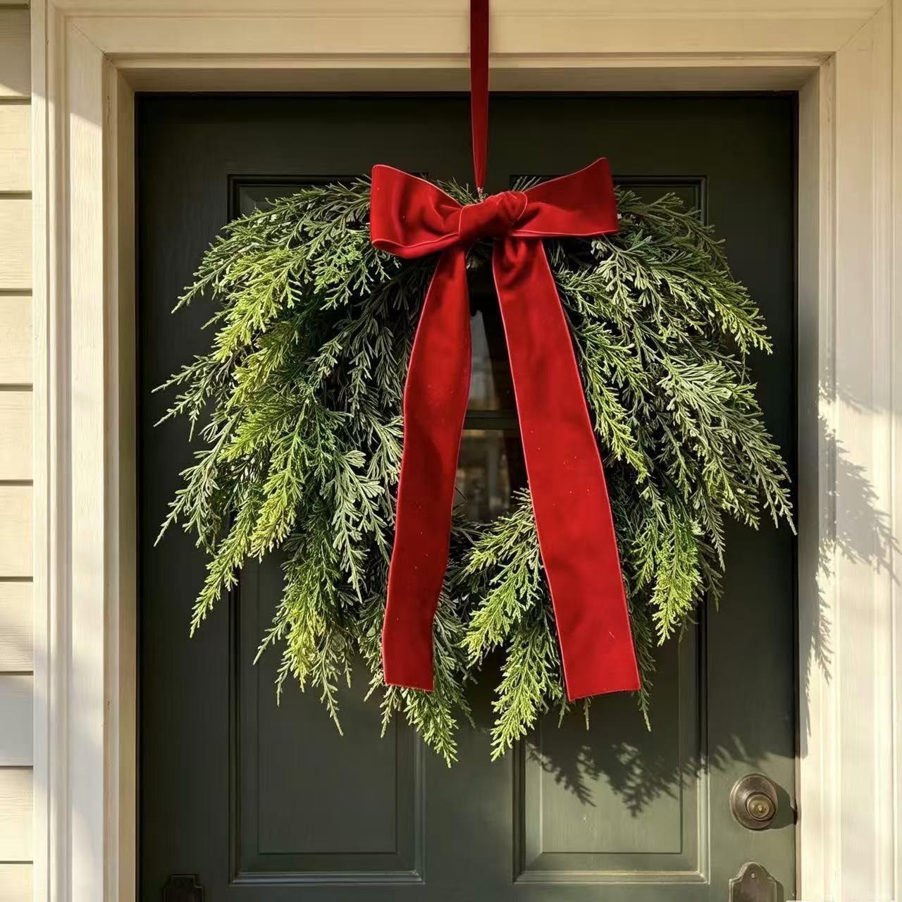 Künstlicher Weihnachtskranz Rot 50cm mit Samtband(60cm)