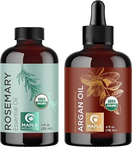 Aceites orgánicos de romero y argán orgánico  Aceite esencial de romero orgánico certificado para el cabello más aceite de argán orgánico para la