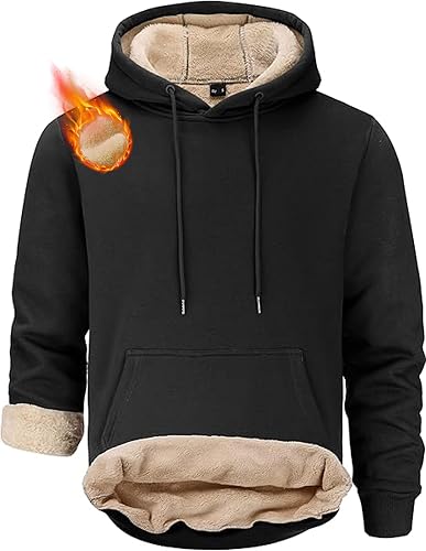 Men's Fleece Hoodies Warm Pullover Drawstring Hooded Sweatshirts Simple Casual