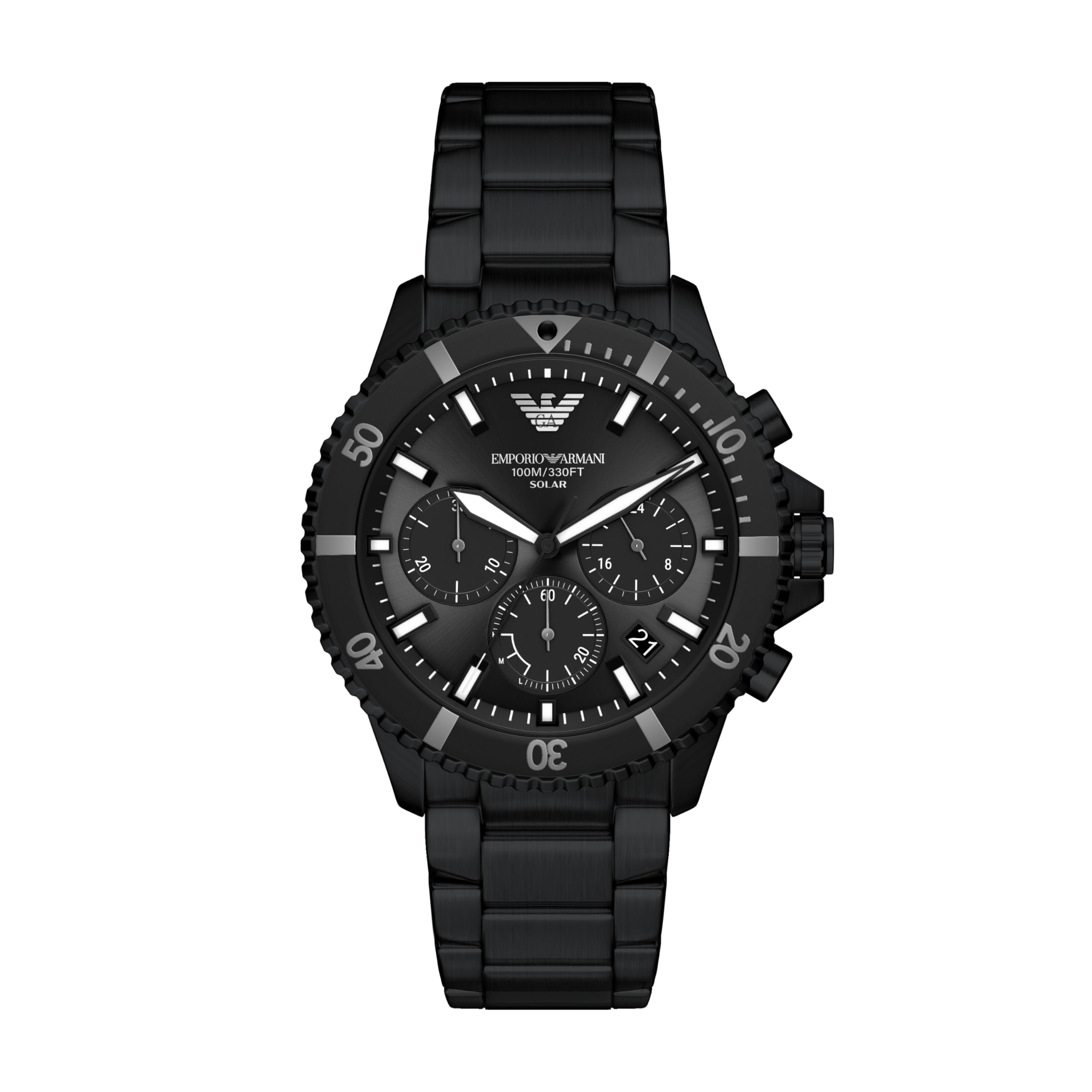 World Explorer Solar-Powered Chronograph Black Stainless Steel Watch