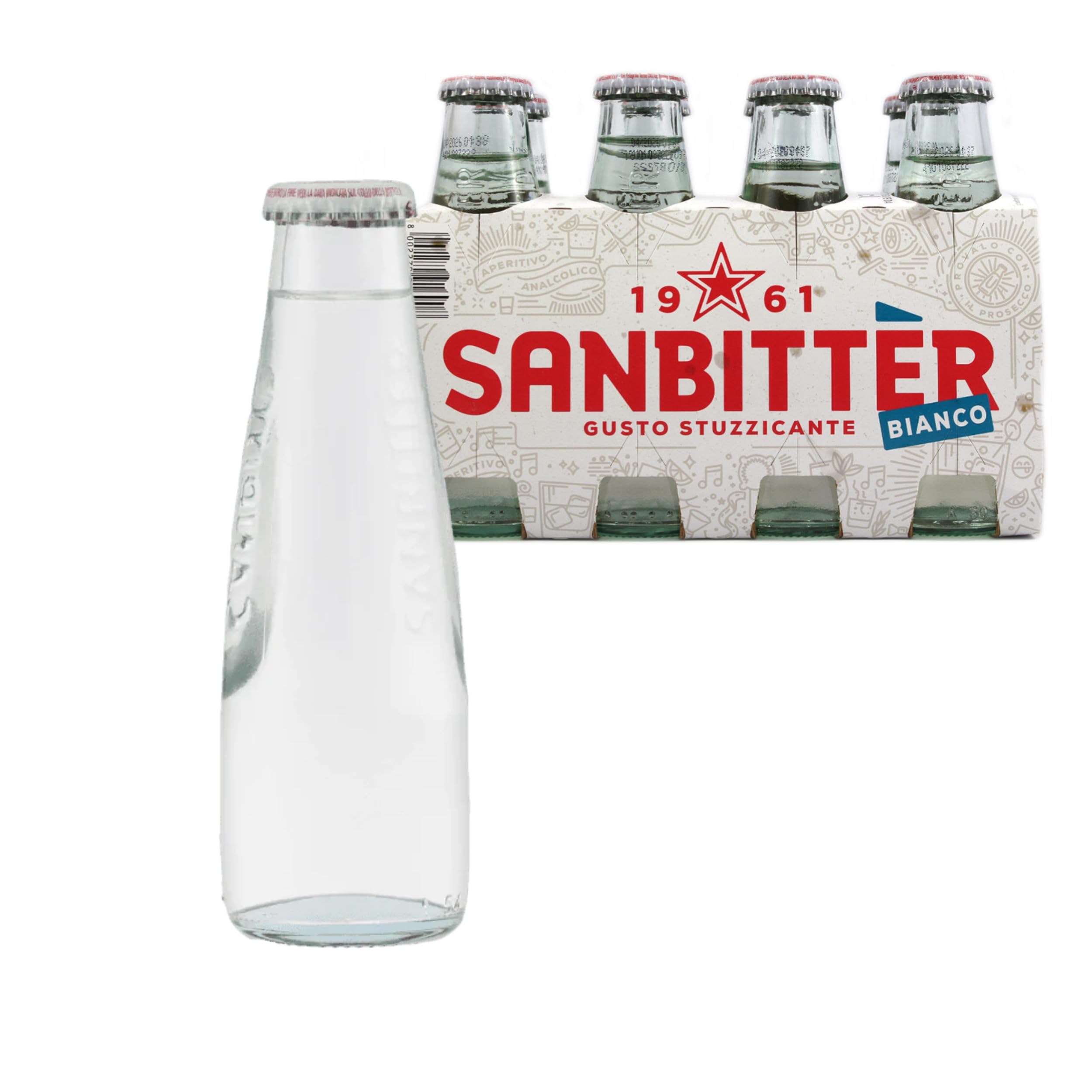 San Pellegrino Sanbitter Bianco 10cl x 40 | Bitter Bianco Soda Frizzante in Vetro | Confezione da 40 Bottigliette in vetro da 100ml