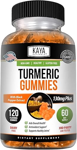Kaya Naturals Gomitas de suplementos de cúrcuma - Curcumina de cúrcuma Pure Nature - Gomitas de jengibre - Extracto de pimienta negra - 120 unidades