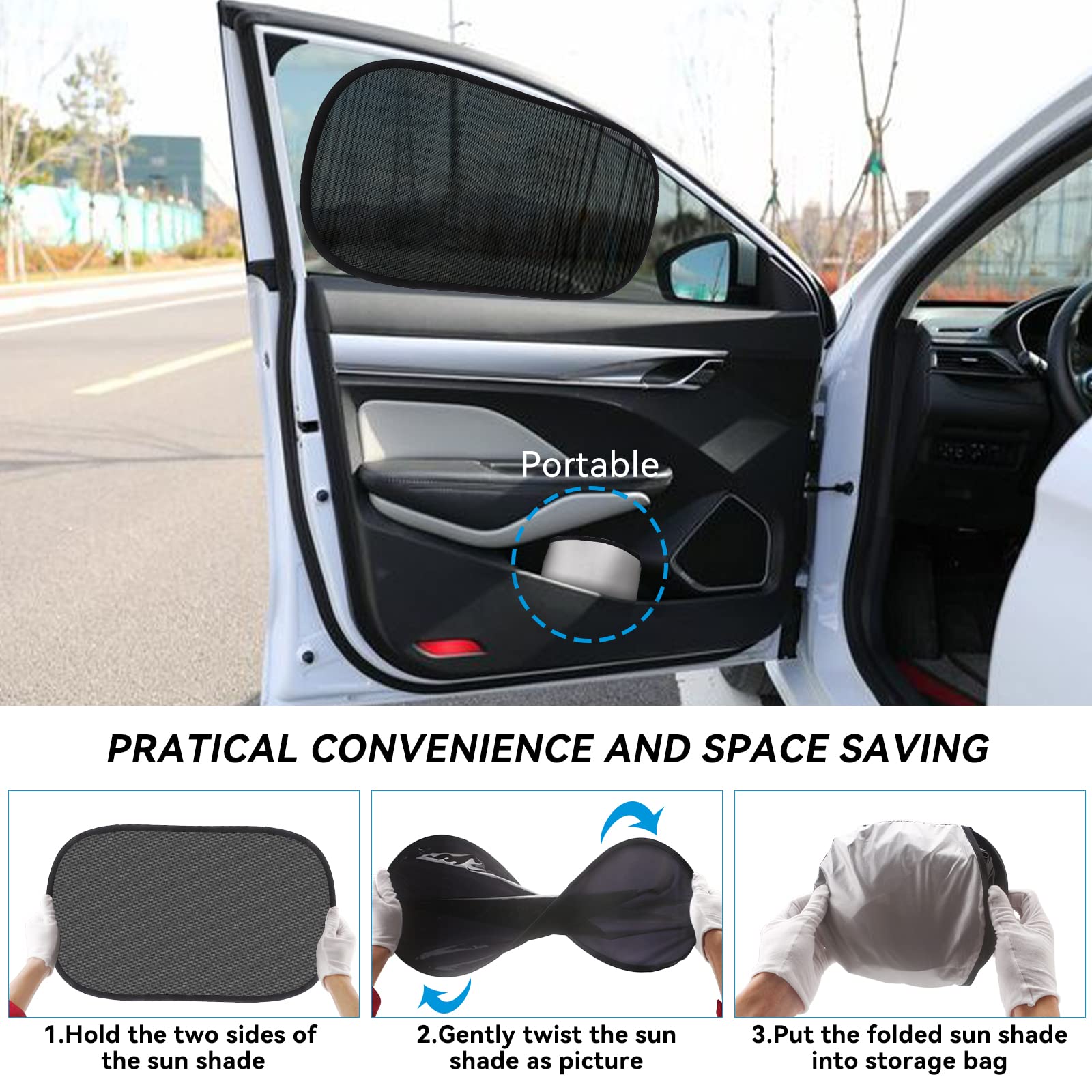 TRUEIN 4 Pare-Soleil Voiture Auto-Adhésifs 54x36 Cm + 16 Ventouses – Protection UV 98% Bébé & Adultes