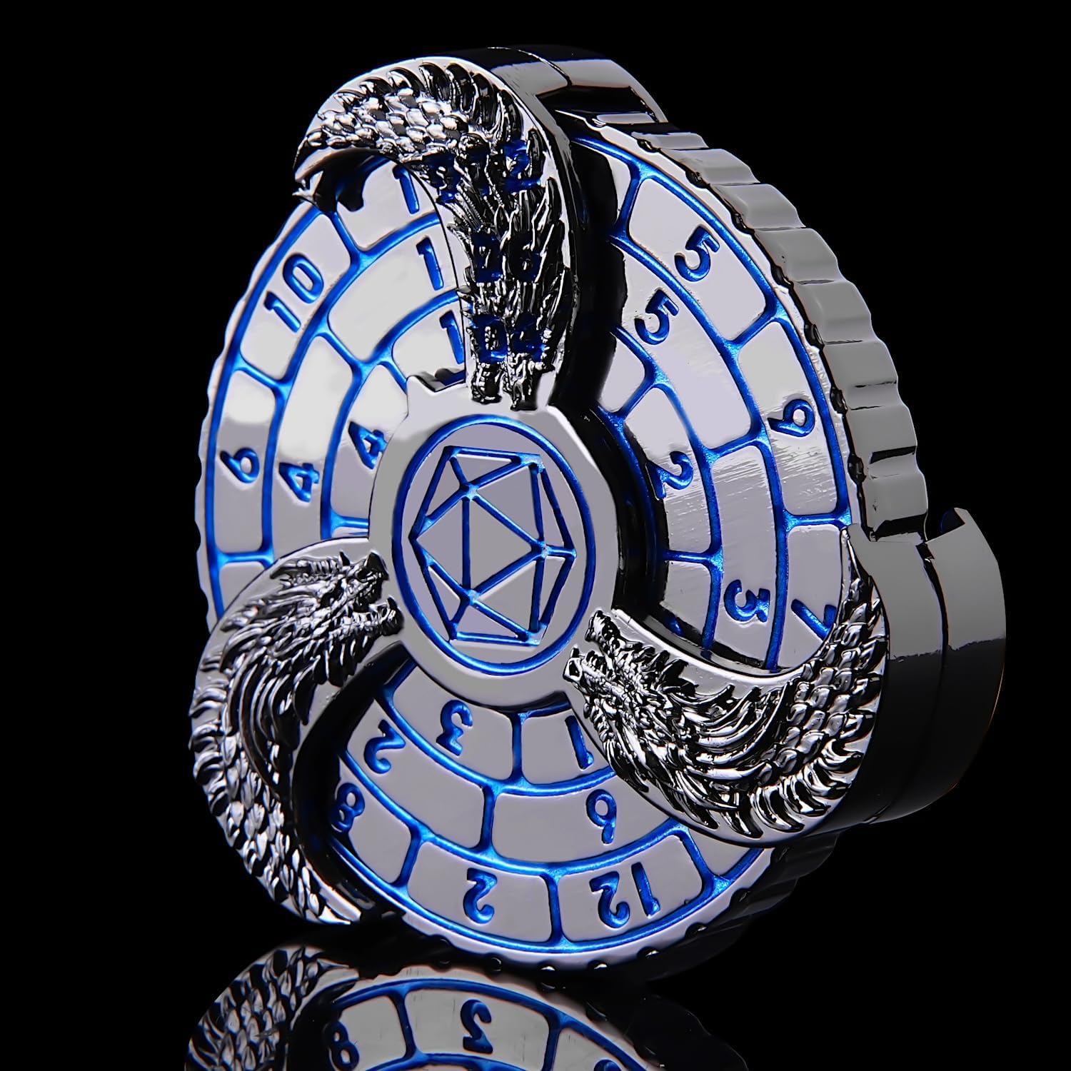 7-in-1 Spinner DND Dice Set, Rotate Metal Rotate Dungeons and Dragons DND Compass Dice, Cool RPG Role Playing Table Game Dice(Black Blue)