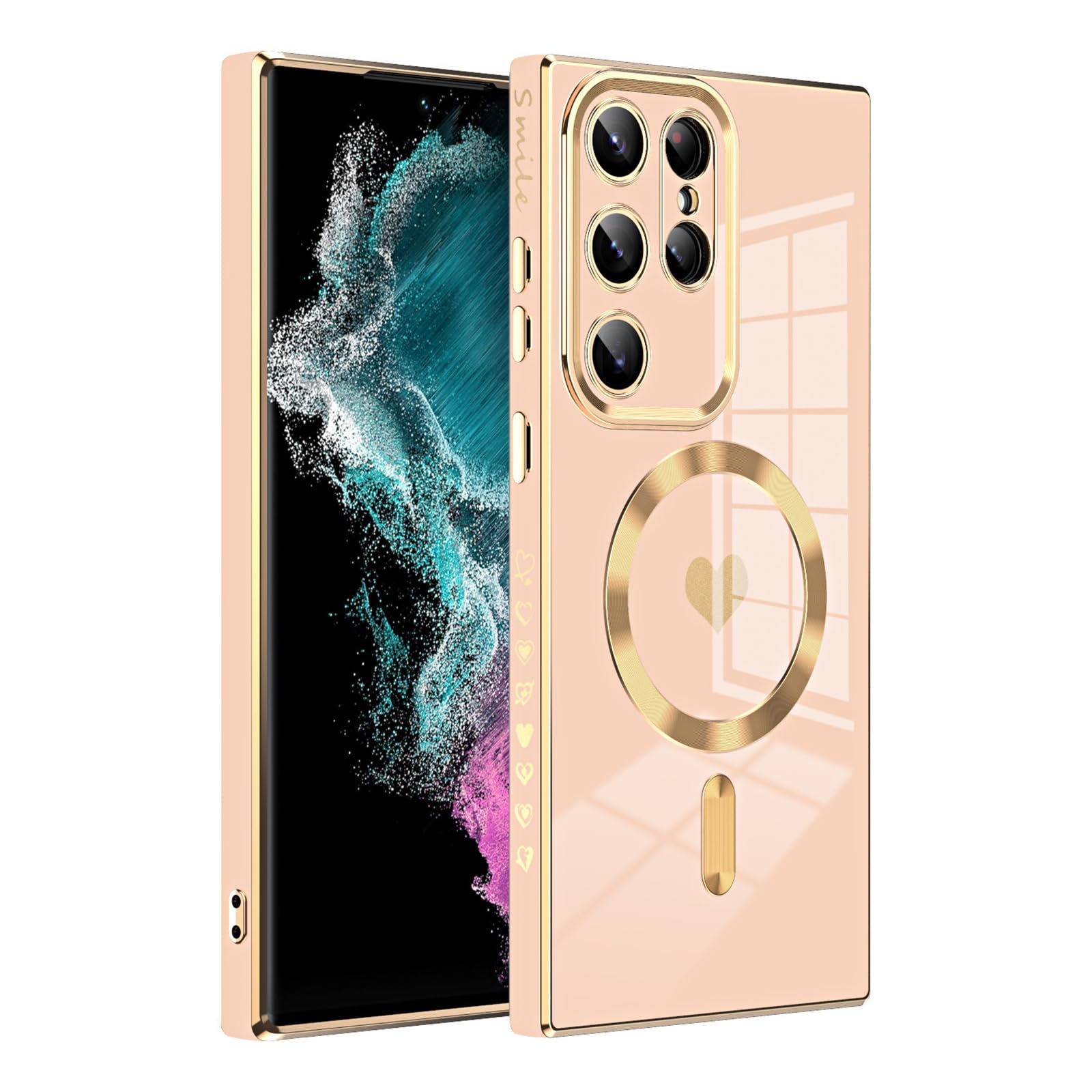Etui magnetyczne do Samsung Galaxy S26 Ultra/S26 +/S26, luksusowe, miękkie, odporne na wstrząsy powłoka TPU z osłoną aparatu, różowy, S26 +