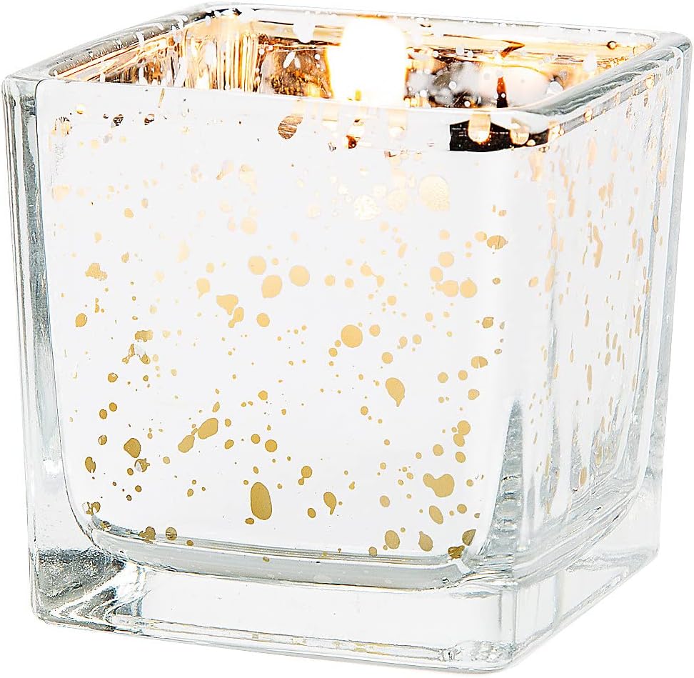Fun Express Silver-Flecked Square Votive Candle Holders - Home Decor Candle Holders for Table Centerpieces - Halloween, Christmas & Bridal Shower, Birthday Decorations Indoor - 12 Pieces