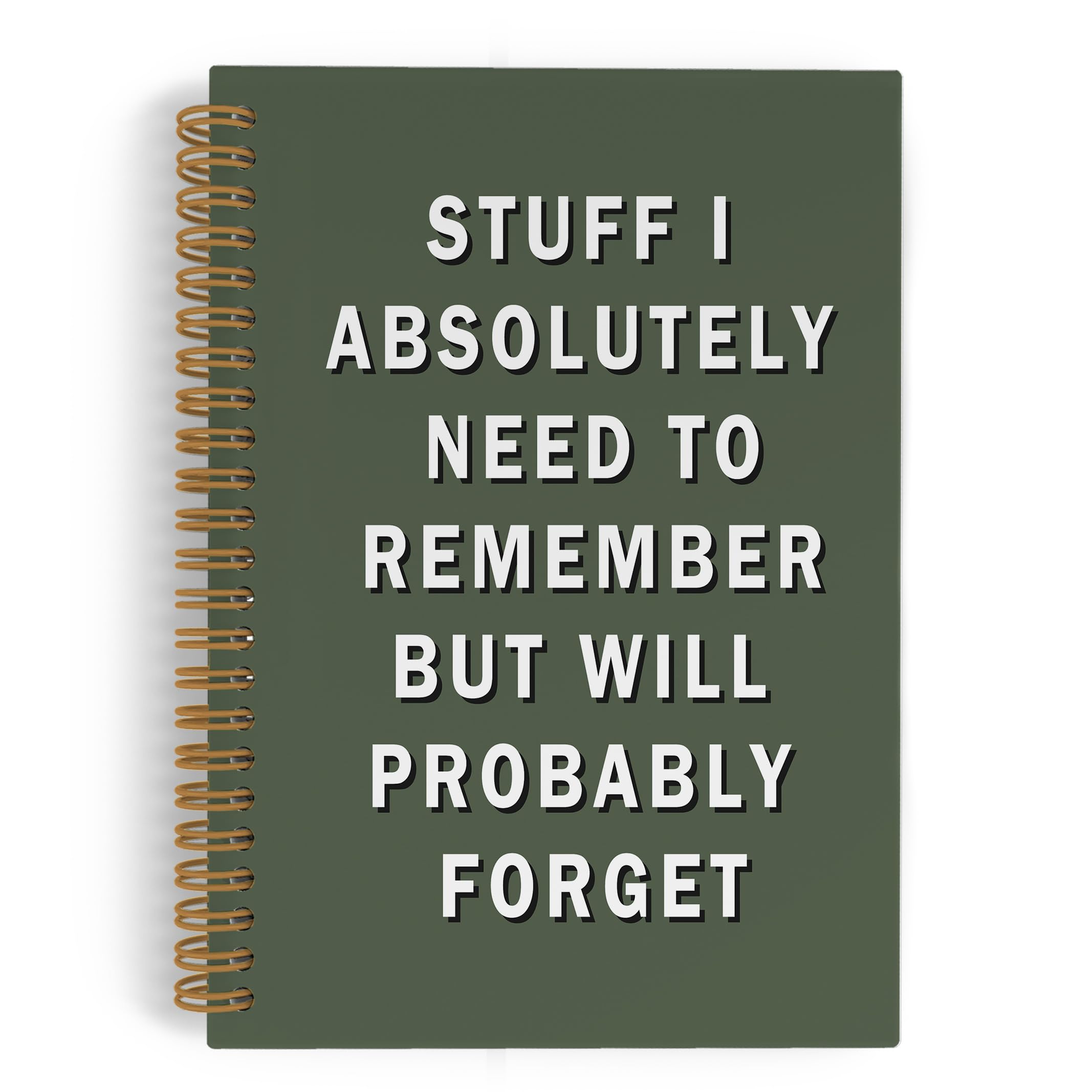 QLMX Funny Green Office Spiral Notebook, Funny Green Office Supplies Gifts for Coworkers Women Men, Stuff I Absolutely Need to Remember Journal, Humor Notebooks for Work, 5.5x8.3