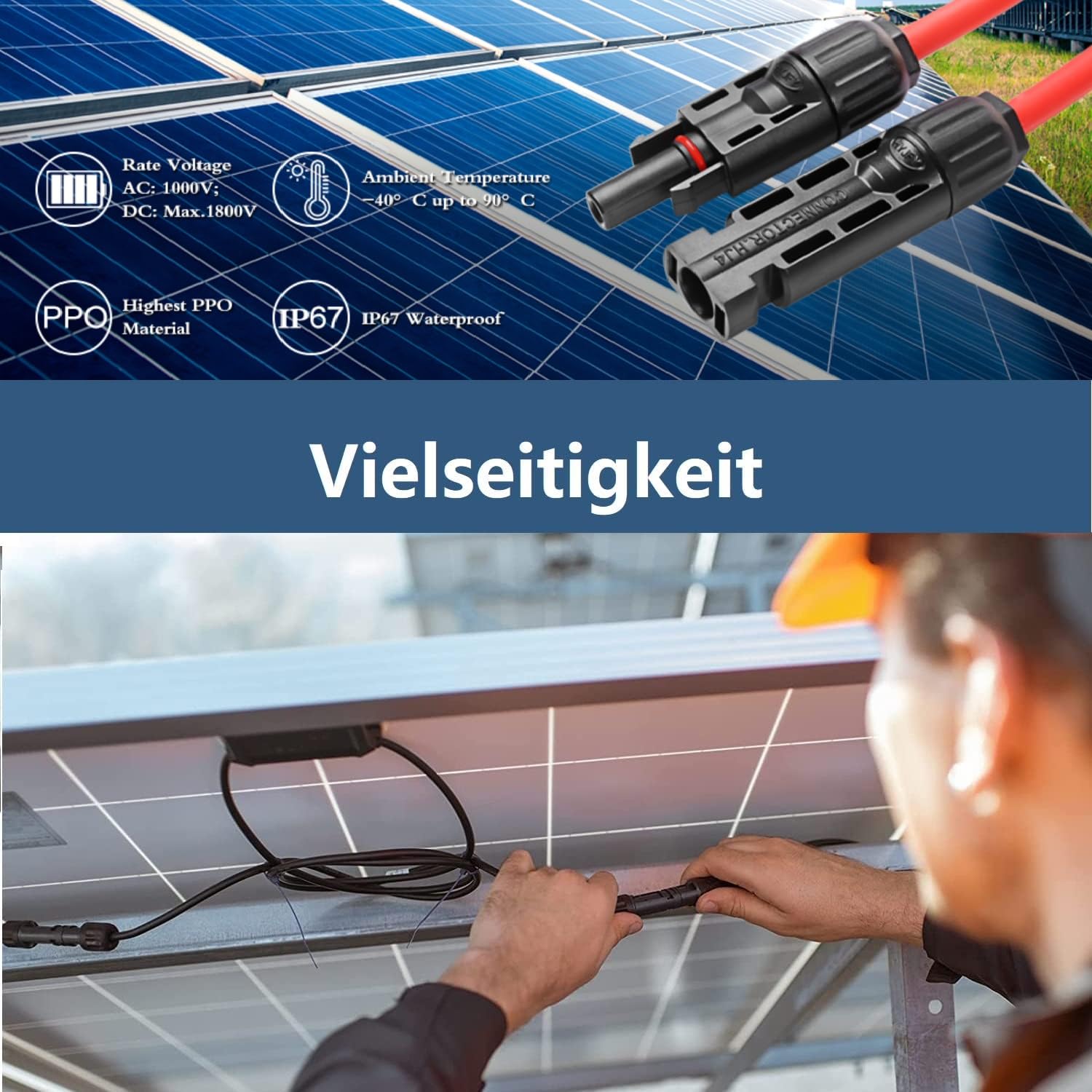 Set di 18 paia di connettori solari, spina solare Ip67, impermeabile, spina Pv compatibile con cavo solare da 6 mm2 – 4 mm2, impianto solare