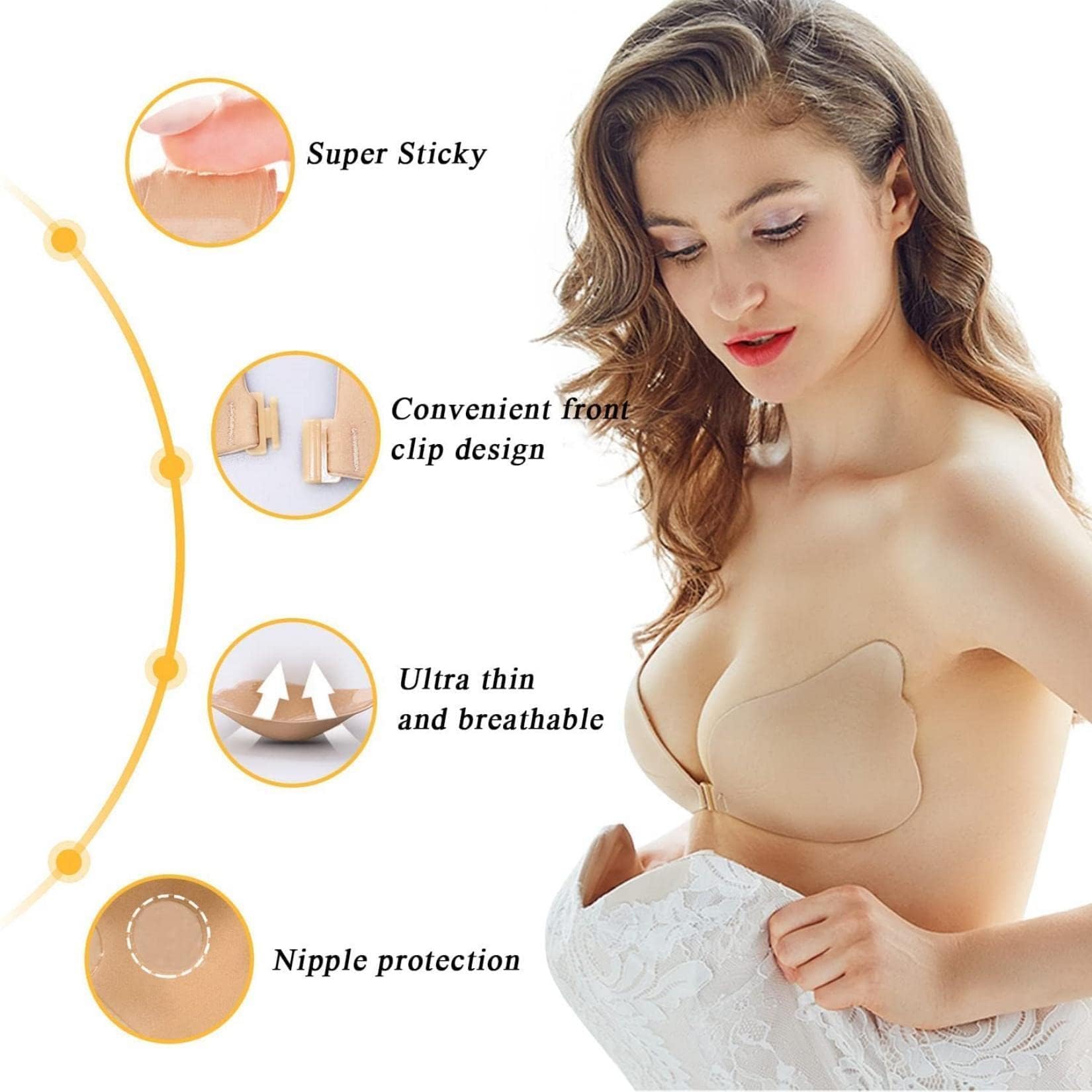 Reggiseno adesivo in Silicone senza Bretelle, riutilizzabile, invisibile, traspirante, push-up – 2 paia per abiti schiena scoperta e scollatura